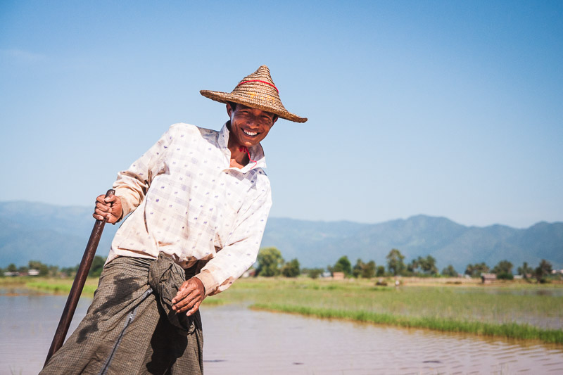 Farmer working on Inle Lake in Myanmar